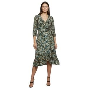 Jason Wu x Eloquii Surplice Wrap Midi Dress Sz 16 Floral Green Ruffle Plus $130